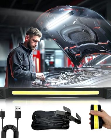 CLAKAP Underhood Work Light, 2600LM High Bright 5000mAh Rechargeable Magnetic LED Work Lights for Mechanics, Automotive Under Hood Light Bar Cordless Car Light for Car Repairing Garage Workshop