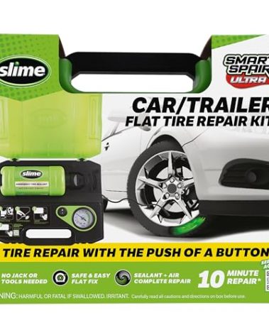 Slime 50158 Flat Tire Repair Kit, Smart Spair Ultra, All-in-One Solution, Repairs and Inflates, Car/Trailer, 10 Min Fix