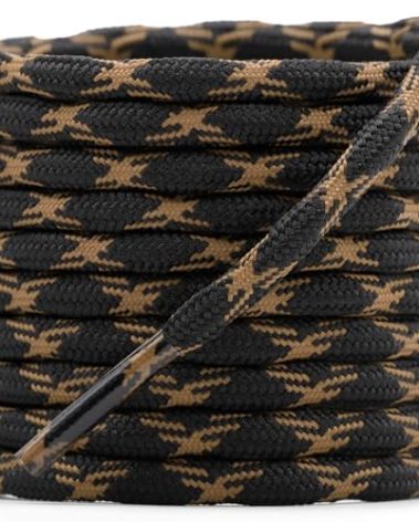 DELELE 2 Pair Round Wave Shape Non Slip Heavy Duty and Durable Outdoor Climbing Shoelaces Black&Brown Hiking Shoe Laces Shoestrings-75 inch