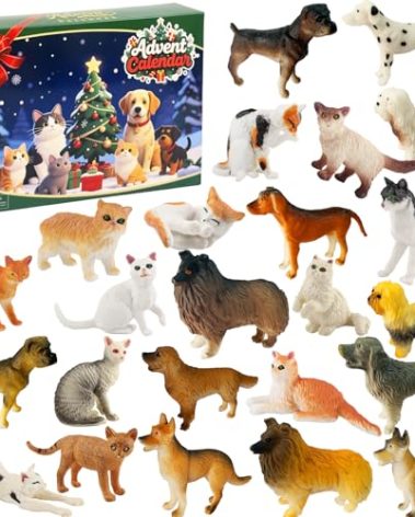 Animals Advent Calendar 2025, 24 Days Cat Dog Figurines,Christmas Countdown Animal Advent Calendar for Toddlers Kids Adults, Christmas Gifts Xmas Gifts for Boys Girls