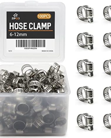 ZIPCCI Small Hose Clamp, 100 Pack Hose Clamps Stainless Steel Worm Gear Fuel Line Hose Clamps, 6-12mm (1/4-1/2 inch)