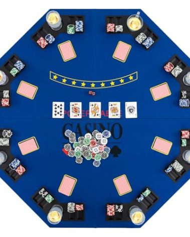 Giantex 48" Poker Table Top, 8 Player Foldable Texas Holdem Poker Mat Layout w/Carrying Bag, Cup Holders, Chip Trays, Portable Anti-Slip Blackjack Octagonal Poker Table Topper for Card Casino Game