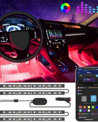 Govee Car LED Lights, Smart Car Interior Lights with App Control, RGB Lights with DIY Mode and Music Mode, 2 Lines Design LED Lights for Cars with Car Charger, 12V