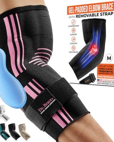 DR. BRACE® Elite Elbow Brace Support, Breathable Elbow Compression Sleeve with Gel Pad for Golfer's, Tennis Elbow & Tendonitis Treatment & Pain Relief 2024 (Black-Pink, Medium)
