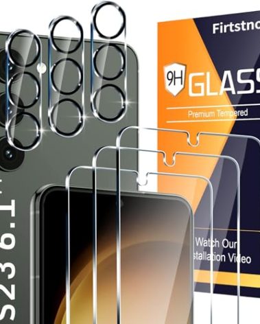 3 Pack Glass Screen Protector for Samsung Galaxy S23 [6.1 inch] + 3 Pack Camera Lens Protector, 9H Tempered Glass, Fingerprint Unlock, HD Clear Case Friendly Anti-Scratch