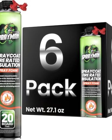 Sprayman Spraycoat Fire Rated Spray Foam Insulation (120 Sq.Ft.) (R-Value 11.32 / 2in) Closed Cell Expanding Sealant Gap Filler for Walls, Attics, Roofs, Basements -Gun & Cleaner Not Included - 6 Pack