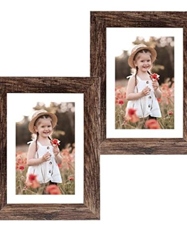 Capcillin 5x7 Picture Frame Wood Patten Rustic Brown Set of 2, Each Frame with Mat,Display 5x7 Picture Without mat or 4x6 Photos with Mat Wall Decor Table Top(CP002-MD5x7BR)