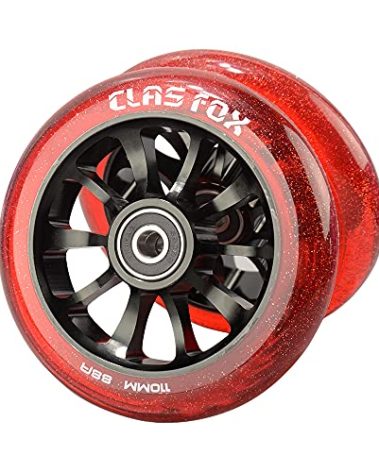 CLAS FOX Pro Scooter Wheels 110mm Transparent Sparkle PU with ABEC-9 Bearings CNC Metal Core (2pcs) (Red)