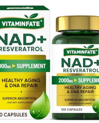 VITAMINFATE NAD+ Supplement 2000 mg - 120 Capsules True NAD+ & Resveratrol, NMN Alternative Supports Anti-Aging, Cellular Energy & Repair, Metabolism & Brain Boost for Men & Women