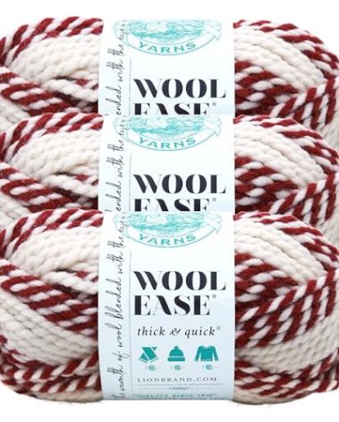Lion Brand Yarn Wool-Ease Thick and Quick Yarn, Soft and Bulky Yarn for Knitting, Crocheting, and Crafting, 3 Pack, Red Beacon
