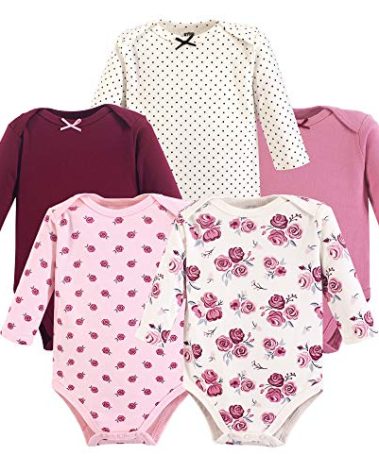 Hudson Baby Unisex Baby Cotton Long-sleeve Bodysuits, Rose, 9-12 Months