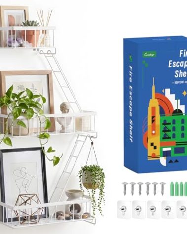 SweetSage Fire Escape Wall Shelf White - Modern New York City Wall Decorative Display Ladder Floating Shelves for Bedroom, Home Décor, Action Figure Display (2.5-Tier)