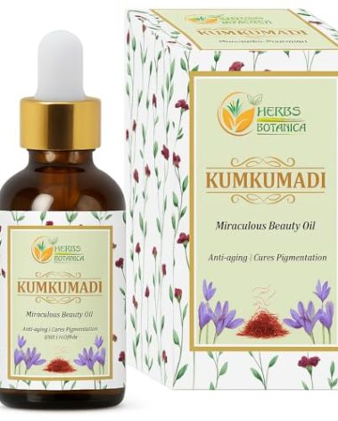 Herbs Botanica Kumkumadi Oil Pure Ayurveda Face Oil with Saffron, Serum Face Moisturizer 26 Herbs 30 Ml
