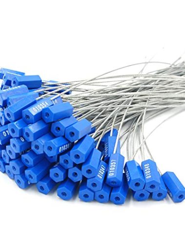 Leadseals(R) 100 Security Cable Seals Numbered Security Tags Tamper Proof Pull Tight Steel Wire Seals for Truck, Trailers, Cargo, Containers, Vans, Oil Tank, Milk Vehicle (Blue, Pack of 100pcs)