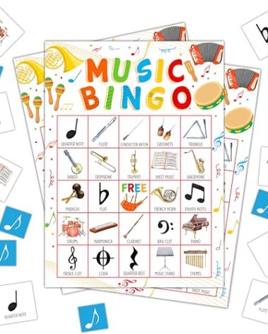 FTRZX Music Bingo Cards, Classroom Party Game Bingo Cards for Adults, Classroom Bingo Games for Birthday Party Family Party School Party, 24 Players Party Activity Favor Decoration Supplies, 11