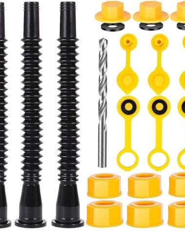 Gas Can Spout Replacement with Flexible Nozzle Super Long 11.8 inch Gaskets Vent Cap Base Cap Drill Bit Compatible with Midwest Scepter Gott Blitz Most Old Style Fuel Can Water Jug 1 2 5 Gallon Black