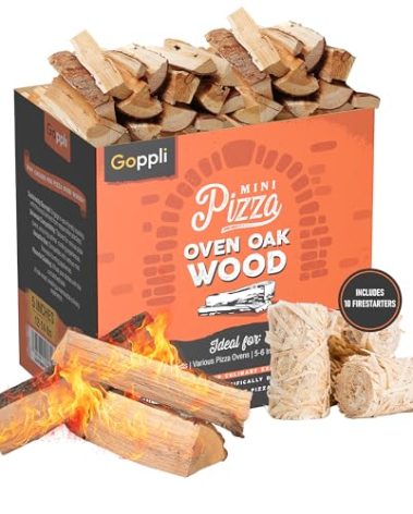 Kiln Dried Pizza Oven Wood 5-6 Inch Oak Logs – 12-14 lbs Mini Split Firewood with 10 Natural Fire Starters – Cooking Wood for BBQ, Grilling, Smoking, and Outdoor Pizza Ovens