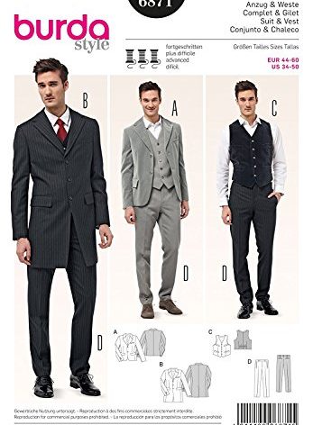 Burda Style 6871 Steampunk Men's Suit and Vest Sewing Pattern Sizes 34-50