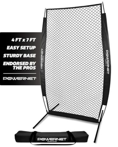 PowerNet Portable Baseball Practice Net for Pitching and Hitting, Softball Pitching Net, Pop Up Batting Cage Net Coach Shield from Errant Throws, Backyard Outdoor Training, 7 FT I-Screen (Black)