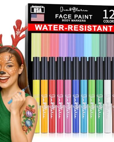 Jim&Gloria Water Resistant Face Paint Tattoo Pen, Temporary Tattoo Markers for Skin, Body Painting Kit, Teen Girl Gifts Trendy Stuff, Makeup Toys Crafts, Christmas Gifts for Teenage Girls, Adults