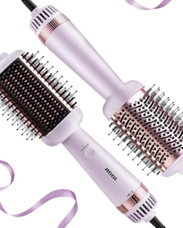 JIGGL Extra-Large-Oval-Barrel Blow Dryer Brush Straightener: One Step Hot Air Hair Dryer Brush for Medium and Long Hair Women, Straightening/Smoothing/Drying/Volumizing, Purple
