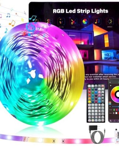 100FT Led Lights for Bedroom, Color Changing RGB Led Strip Lights Indoor, Music Sync Led Light Strip with Remote and App Control, DIY Led lights for Room Home Decor Ambient Lighting (1*100FT)