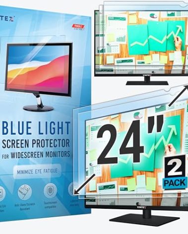 VINTEZ 24 inch Blue Light Blocking Screen Protector Panel for 1.6:9 Widescreen Computer Monitor and Laptop - PC Anti-UV Eye Protection Filter Film - Anti-Scratch Diagonal Frame Shield [2 Pack]