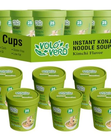 VOLO VERO Konjac Noodle Soup Cup Spicy Kimchi Flavor, 6 Packs, Gluten Free, Keto, Low Calorie, Low Fat, Low Carb Instant Shirataki Noodles Angel Hair Pasta, Ready to Eat, Healthy Diet Food Holiday Gifts