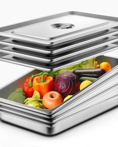 ZeroPone 4 Pack Full Size Hotel Pans with Lids, 2.5" Deep Stainless Steel Steam Table Pan with Lid, 22 Gauge Anti Jam Commercial Catering Food Pans for Hotel, Home, Party, Restaurant, Buffet