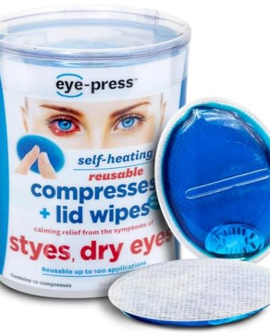eye-press Self Heating Eye Compress and Lid Wipes, Stye Treatment, Dry Eyes, Chalazia, Blepharitis and Post Eye Surgery Relief, Soothing Moist Heat and Cleansing, 10 Reusable Eye Pads