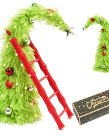 Decxmas 1ft Tabletop Bendable Mini Christmas Tree with Lights, Small Whimsical Lime Green Xmas Tree with Top Star, Table Centerpiece Decoration for Christmas Party Home