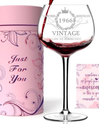 60TH Birthday Gifts for Her, Vintage 1966 Engraved 60th Wine Glass, 60 Year Old Birthday Decorations For Women, Funny 60 Bday Gifts Idea For Women, Friends, Daughter, Sister Mom - Turning 60 Present