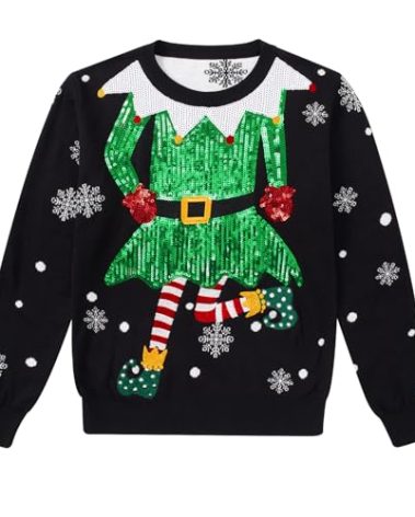 westwolf Boys' Ugly Christmas Sweater Girls Boys Green Cute Elf' Sweaters Xmas Black Holiday Party Pullover Sweatshirt 12-14