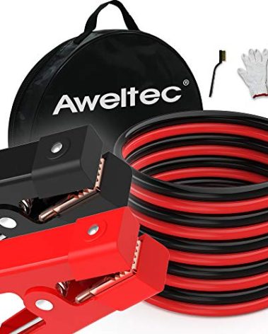AWELTEC Heavy Duty Jumper Cables - 0 Gauge 25 Feet Battery Jumper Cables for Car, Heavy Duty Booster Cables (0AWG x 25Ft) with 600D Fabric Carrying Bag, Safety Gloves and Iron Brush