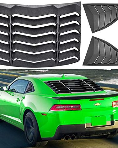 Rear+Side Window Louvers for Chevrolet Chevy Camaro 2010 2011 2012 2013 2014 2015 Windshield Sun Shade Cover Vent GT Lambo Style Custom Fit All Weather ABS (Matte Black)