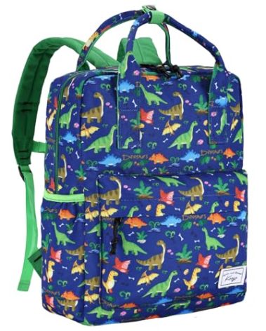 Kasqo Kids Backpack for Boys, Water-Resistant Toddler School Backpack Lightweight Preschool Kindergarten Bookbags Schoolbag for 5-7 Year with Chest Strap Green Dinosaur