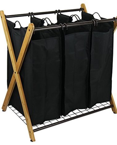 Oceanstar XBS1484 Bamboo 3-Bag Laundry Sorter Black, 29.75 in. H x 19.10 in. W x 27 in.