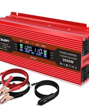 1000 Watt Car Power Inverter 12V DC to 110V/120V AC Converter 2000W Peak with LCD Display, 2 AC Outlets & 5V USB 3.0 Port, Car Plug in Adapter Outlet Supplies Power to Appliances in Car Boat