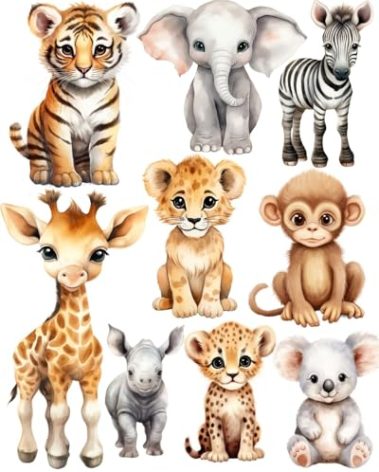 Large Safari Cutouts with Stand, 12inch Safari Birthday Decorations, Jungle Party Decorations, Zoo Animal Baby Shower Birthday Party Supplies Cardboard Cutout | 9PCS Stand Up Prop