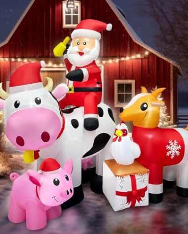 6FT Christmas Inflatables Santa Farm Scene with Blow Up Cow, Pig, Chicken & Gifts, LED Lighted Christmas Decorations for Yard, Garden, Outdoor & Indoor Christmas Decorations
