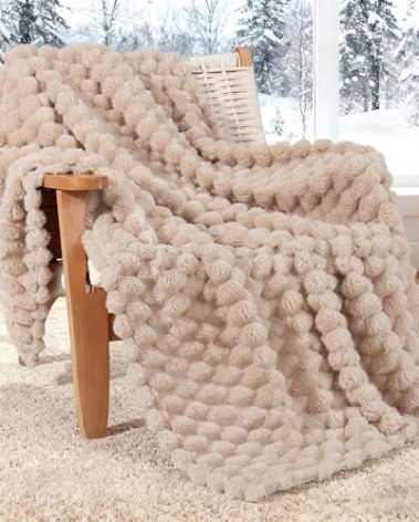 Whale Flotilla Throw Blanket for Couch with Jacquard Pattern, Fuzzy Soft Cozy Exquisite Blankets for All Season, Warm and Fluffy, 50x60 Inch, Camel