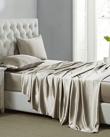 Lanest Housing Silk Satin Sheets, Queen Size Satin Bed Sheet Set with Deep Pockets, Cooling Soft and Hypoallergenic Satin Sheets Queen - Taupe