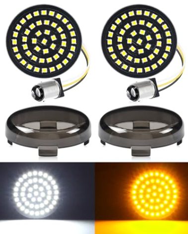 Benlari New 1157 LED Motorcycle Front Turn Signals Bulbs 2 Inch Bullet Lights with Smoked Lens Covers Fit for Harley Davidson Touring Dyna Softail Sportster Street Glide Road Glide Iron 883, 2PCS