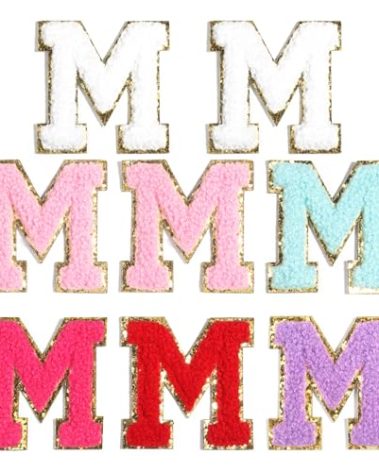 8 Pcs Self Adhesive Chenille Letter Patches 2.16 inch Glitter Varsity Preppy Letter Patches Stick for Clothes Jeans Hats Laptop Phone Case Fridge Repairing and DIY Decorating Accessories,Mixed Color M