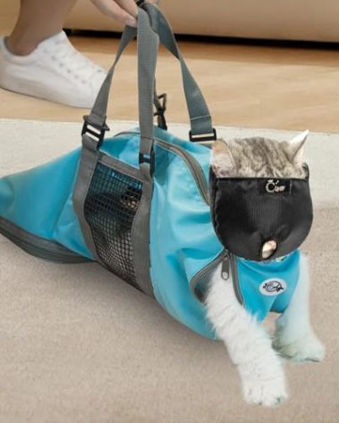 Cinf Cat Nail Clipping Cleaning Grooming Restraint Bag （Free Muzzle） No Scratching Biting for Bathing Nail Trimming Injecting Examining (Blue,M)