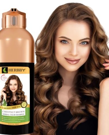 HERBBY Gray Hair Coverage Shampoo & Conditioner - Color Transform with 9 Herbal Extracts, Long-Lasting (6-8 Weeks), Shiny, Even Coloring, Instant Hair Dye, 500 ml (CHESTNUT BROWN)