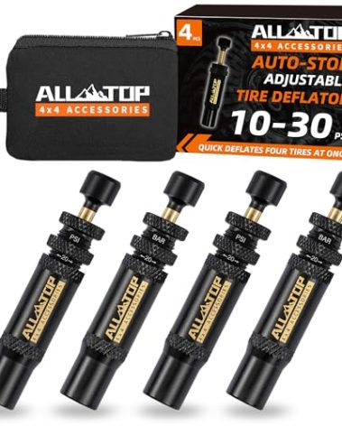 ALL-TOP Adjustable Auto-Stop Tire Deflator Valve Kit (10-30 PSI) 4 PCS Screw-on Tyre Air Down Tool for Offroad 4x4 (with 5 Valve caps)