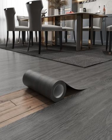 ZRJT Peel and Stick Floor Tile 11.8” x 118” Vinyl Flooring Roll Cover 9.6 Sq.Ft. Waterproof Scratch-Resistant DIY Self-Adhesive PVC Wood Flooring for Renter, Kitchen, Bathroom, RV, Grey