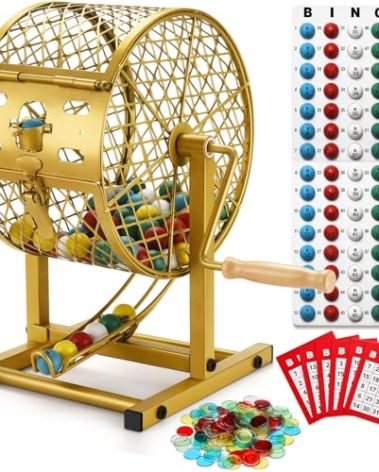 AugFir 12.6" Tall Bingo Game Sets with Steel Cage, Professional Bingo Game for Adults/Kids Includes Colorful Chips, 30 Cards and 75 Balls, Great for Fun Family, Large Groups, Parties