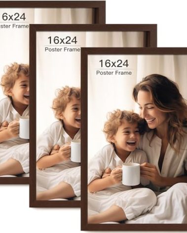 FinalFind 16x24 Picture Frame Set of 3, Dark Brown Wood Grain 16x24 Frame for Horizontal and Vertical Wall Mounting (3 pack, Walnut)